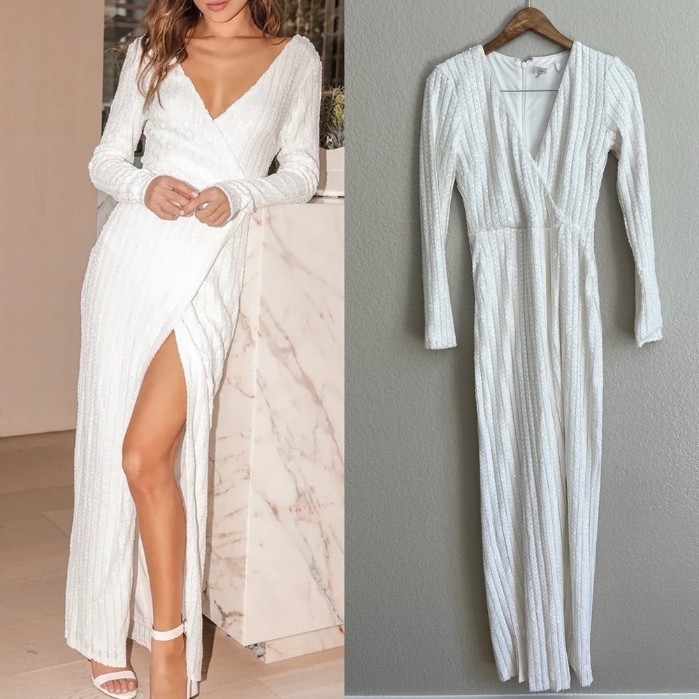 Lulu's White Long Sleeve Maxi Wrap Dress